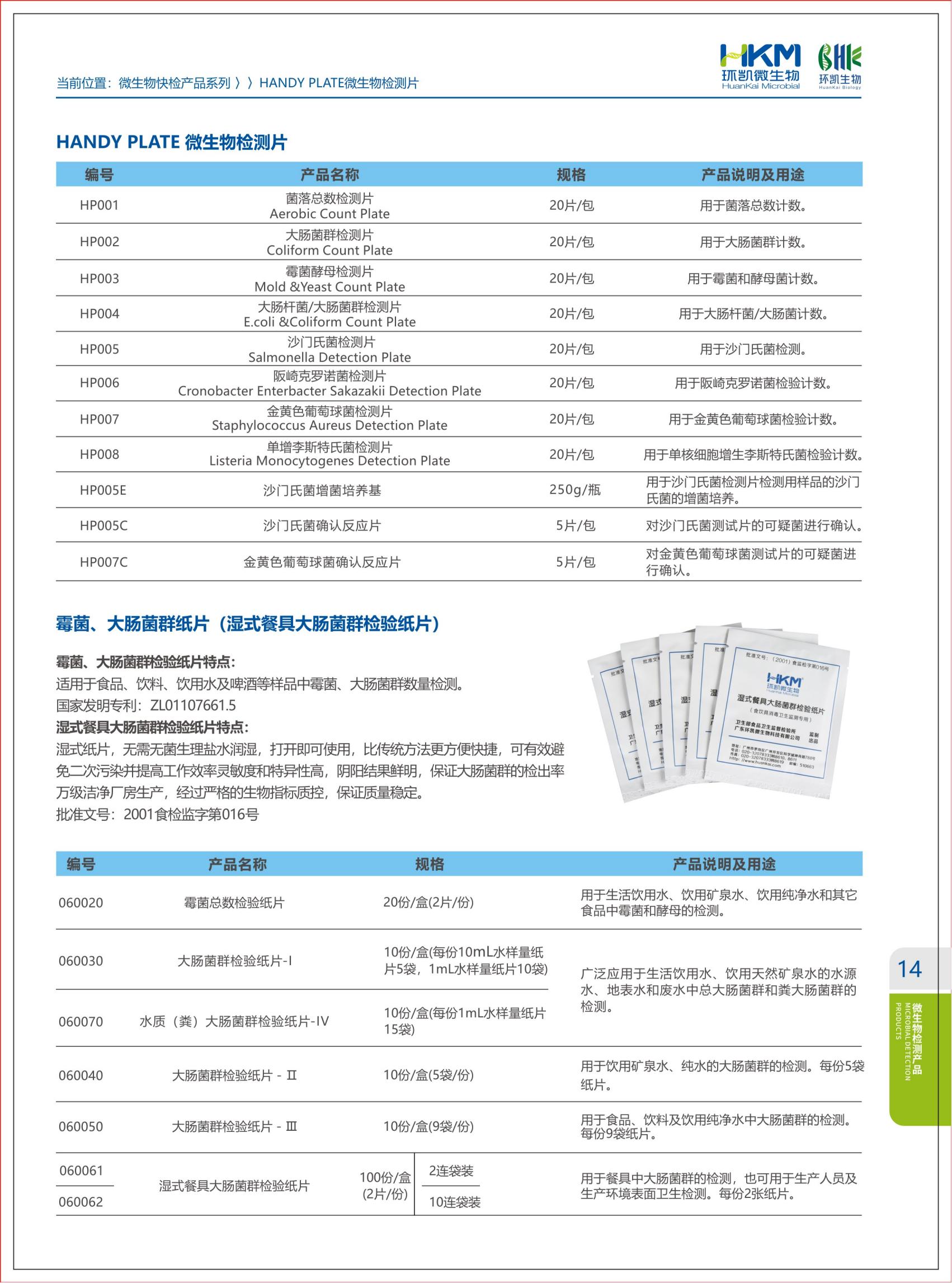 環(huán)凱微生物檢測(cè)片目錄
